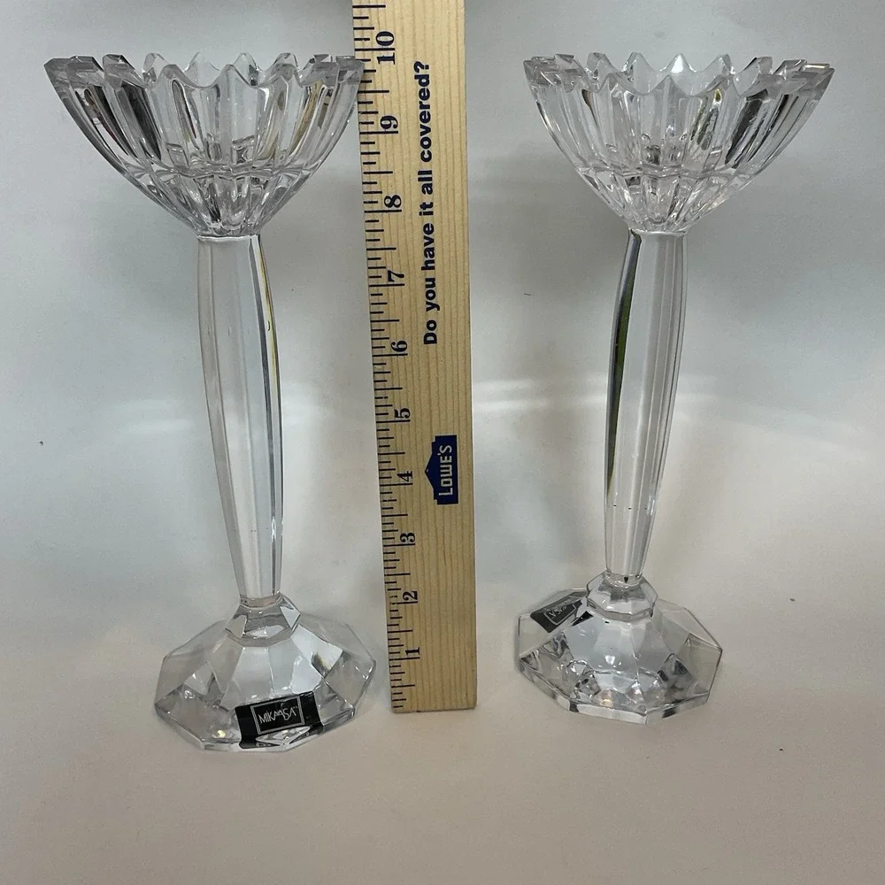 Vintage Mikasa Ice Palace Lead Crystal Candleholders‎ Ice Crystal Type Bowls